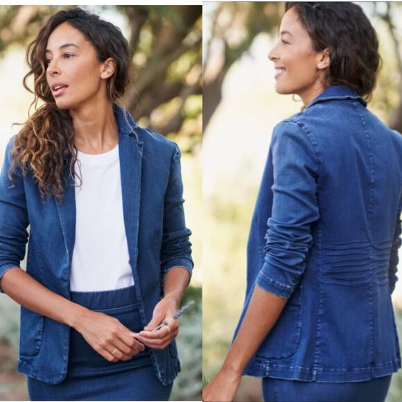 Frank & Eileen Dublin 1977 Wash Blue Italian Performance Denim Blazer Size XS - Picture 1 of 15